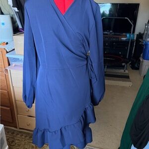Naggoo Long Sleeve Navy Wrap Dress
